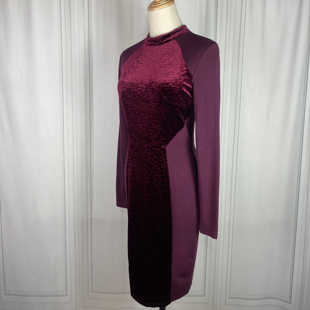NWT Sugarhill Boutique Burgundy Velvet Panel Long Sleeve Bodycon Dress - US6 - Picture 7 of 13